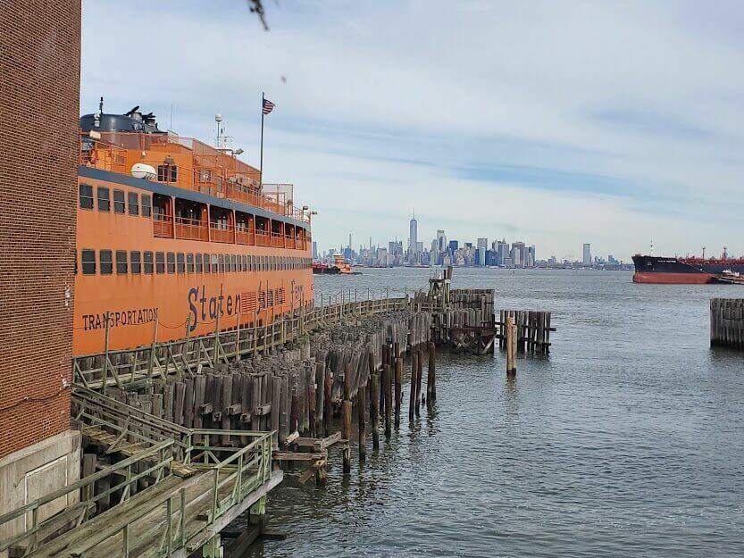 The iconic Staten Island Ferry as seen from the pier.